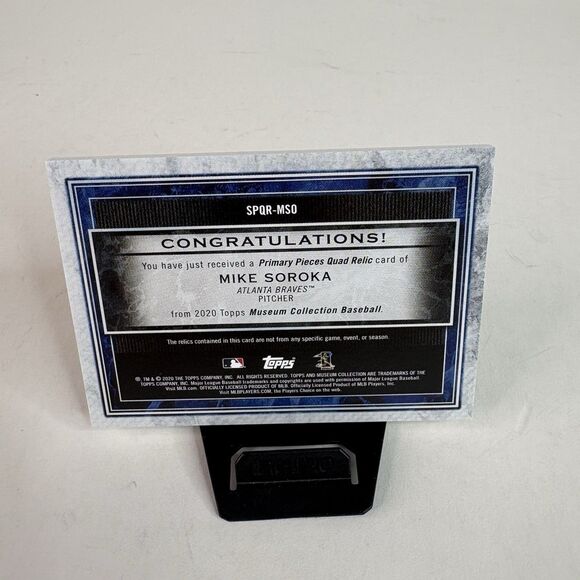 Mike Soroka Topps Primary Pieces Quad Relic Patch, Atlanta Braves 2020 SPQR-MSO - Picture 2 of 4